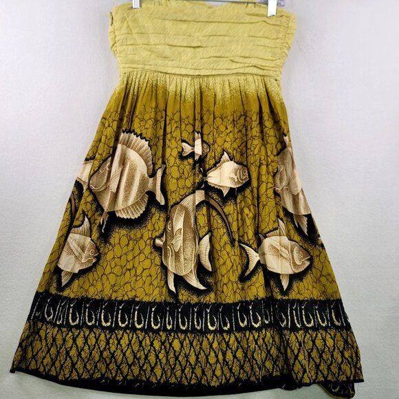 Anthropologie Vanessa Virginia Yellow Strapless Dress Fish Size 8 Lined *callout - Picture 7 of 11